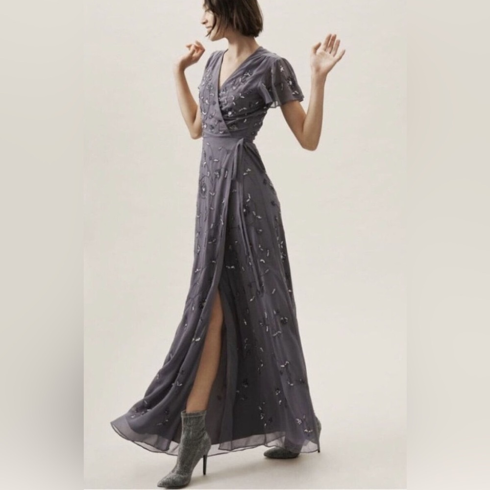 BHLDN Plymouth Dress - Wrap Style, Gray Beaded NWOT, Size 4 - Picture 5 of 5